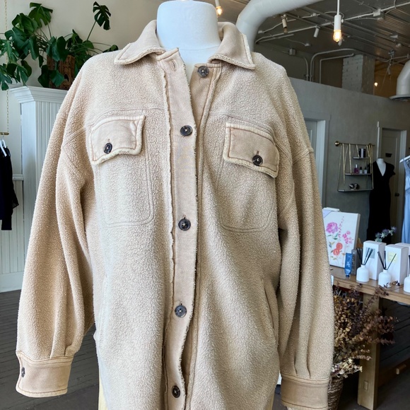 Free People Sable Ruby Shirt Fleece Oversized Button Down Shacket Jacket XSMALL - Picture 8 of 12